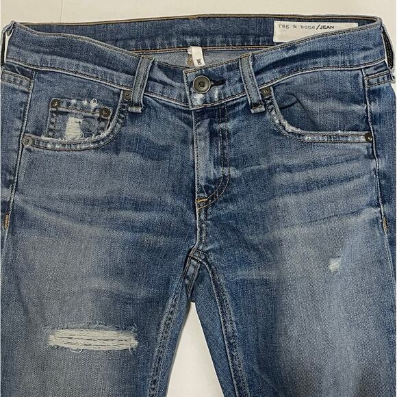 Rag & Bone Dre Skinny Jeans Destroyed Ripped Low Rise Distressed Raw Hem Size 24 - Picture 8 of 10